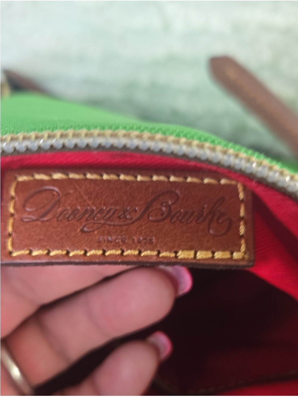 Dooney & Bourke Green Canvas Crossbody with Brown Leather Trim - Picture 8 of 10